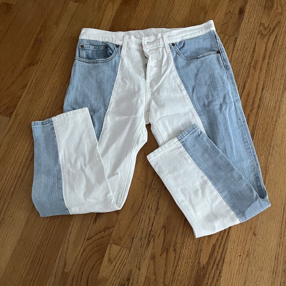 Levis 501 T Jeans Two Tone 32x25(tag 30x26) Blue White Tapered Color Block READ